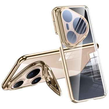 Imagem de HAOMRIYL Capa ultrafina para Huawei Pura 80 Ultra/80 Pro+/80 pro/80, capa transparente à prova de choque com suporte oculto, capa de luxo galvanizada, dourada, 80 Pro+