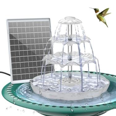 Imagem de AISITIN Banho de pássaros de 3 camadas com bomba de água solar de 6,5 W, fontes de banho solares atualizadas para pássaros com luzes, fonte de alimentação solar DIY destacável para jardim, banho de
