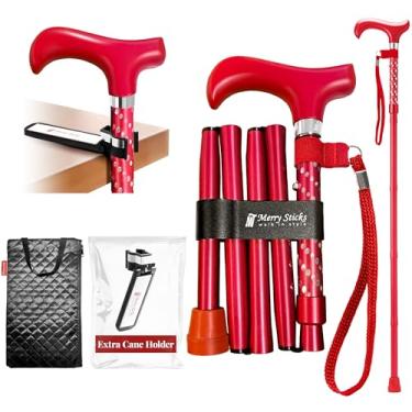 Imagem de [Combo] Bengalas de caminhada Merry Sticks leves e dobráveis para mulheres e homens, bengala ajustável e dobrável para idosos, inclui uma bolsa de bengala e um suporte de bengala refletivo inteligente