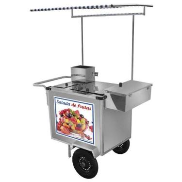 Imagem de Carrinho de Salada de Frutas Cefaz Luxo Inox com Rodas Pneumáticas e T