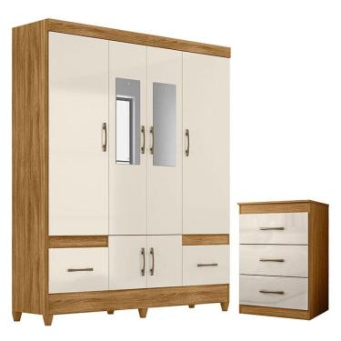 Imagem de Guarda Roupa Casal MS912 com espelho e Cômoda Vitória Freijó Off White – Moval