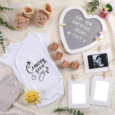 Imagem de Conjunto de anúncio de gravidez, quadro de letras de feltro de anúncio de bebê para chá de revelação de gênero, ideias de revelação de gravidez para pais, adereços de sessão de fotos de maternidade