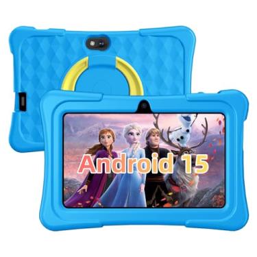 Imagem de Tablet infantil, tablet Android 15 de 7 polegadas para crianças, 8 GB + 32 GB de expansão de 1 TB, tablets infantis quad-core com capa à prova de choque, BT5.0, WiFi 5, controle parental, jogos