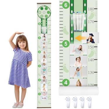 Imagem de Tabela de crescimento do projetor para crianças com molduras, marcadores de marco de régua de medição de altura, tabela de parede dobrável para crianças, presente de lembrança de aniversário para