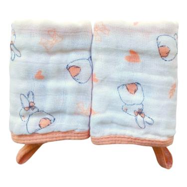Imagem de Kit 2 Toalhas Pano de Boca Bebe Soft de Algodão  Menina Enxoval Com Prendedor de Chupeta