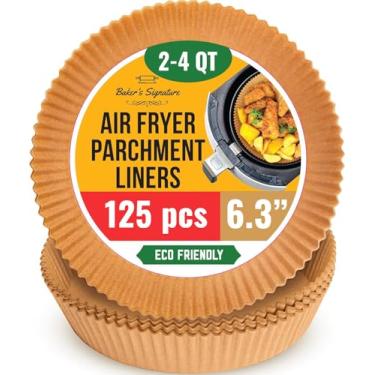 Imagem de Forros redondos pequenos para fritadeira a ar de 16 cm, forros de papel de airfryer de 2 a 4 qt, 125 peças de papel manteiga descartável para fritadeira de ar – antiaderente e à prova de óleo para