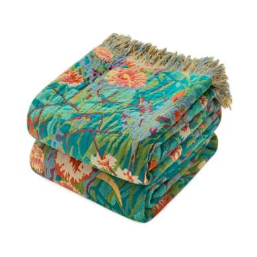 Imagem de Cobertor Boho – 152 cm x 203 cm 100% algodão ultra macio e leve cobertor de verão, cobertores de musselina respirável de 4 camadas para sofá de cama, colcha de algodão boêmio com estampa floral verde