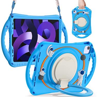 Imagem de Tuiklol Capa para iPad Pro 11 polegadas 4ª geração 2022, protetor de tela infantil resistente à prova de choque com alça de ombro giratória para iPad 11 3/2/1 geração 2021 2020 2018 iPad Air 4/5 2022, azul astronautas