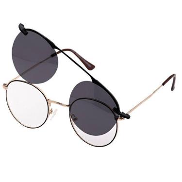 Imagem de Armação Óculos Grau E Sol Feminino Redondo 2 Em 1 Seatle