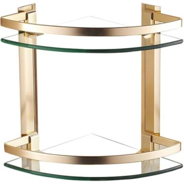 Imagem de Prateleira De Vidro Para Banheiro, Prateleira De Vidro De Alumínio, Prateleiras De Banheiro De Alumínio De 2 Camadas Com Trilho Prateleira De Canto De Vidro Montada Na Parede, Gold, One Size