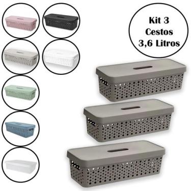 Imagem de Kit 3 Cestos Organizador 3,6 Litros Multiuso Com Tampa - Usual Utilida