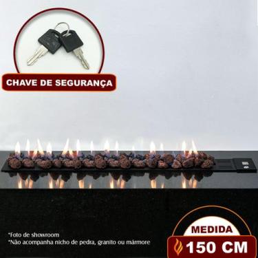 Imagem de Lareira a Gás Luna 150cm - Aço Carbono Preto - Fogo & Art, Com chave d