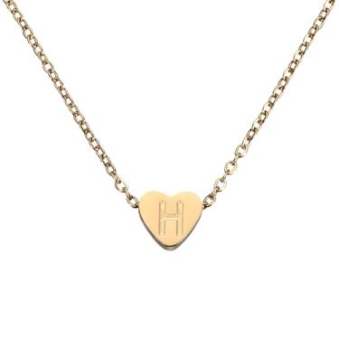 Imagem de PATIKIL Colar de coração com inicial para mulheres, banhado a ouro 18K, corrente de aço inoxidável delicada, nome personalizado, letra H, colares com pingente para mulheres, joias, presentes, tom