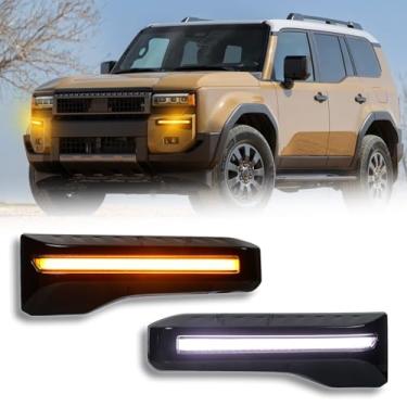 Imagem de PGTOPONE Switchback Branco/Âmbar LED dianteiro para-choque farol de neblina DRL/recurso de seta compatível com Toyota Land Cruiser 2024 2025 primeira edição e base, Prado 250 LC250 J250