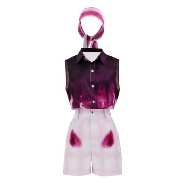 Imagem de Jaugola Fantasia feminina Iris Companheira AI Robot Bloody Dress Up Gingham Pants Halloween Cosplay Roupa rosa, rosa, GG