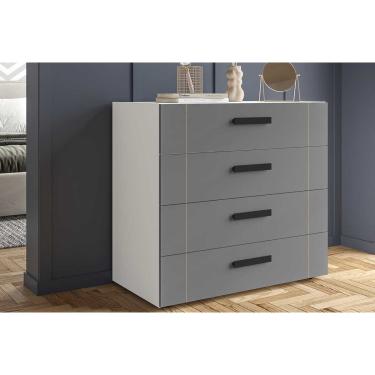 Imagem de Cômoda Casal Lisboa c/ 4 Gavetas Branco/Cinza - Politorno