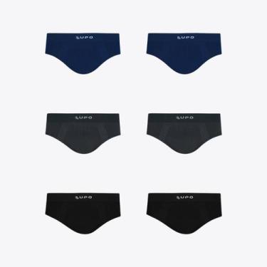 Imagem de Kit 6 Cuecas Slip Micromodal S. Costura LUPO 00681, Azul marinho, Graf