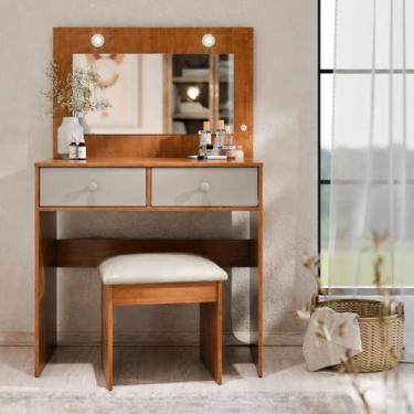 Imagem de Penteadeira Camarim Led Com Espelho 2 Gavetas Multiuso - Luapa Moveis