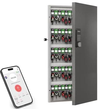 Imagem de Caixa de bloqueio de 120 chaves, organizador de armário de chave de metal para montagem na parede usa tecnologia OTP, senha fixa/desbloqueio por Bluetooth, aplicativo gera códigos PIN remotamente sem internet, ótimo para gancho e armazenamento de chaves