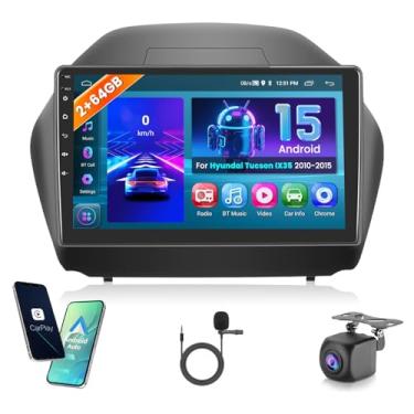 Imagem de 2 + 64 GB para Hyundai Tucson IX35 2010 2011 2012 2013 2014 2015 Android Car Stereo, tela sensível ao toque de 10,1 polegadas com carplay sem fio/Android Auto/Navegação GPS/WiFi/Bluetooth/FM/RDS +