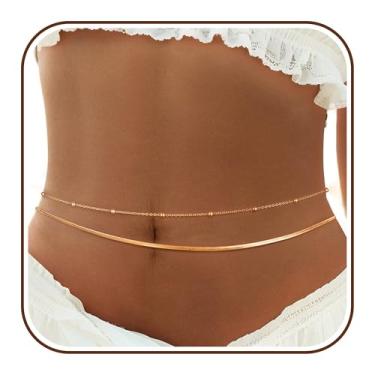 Imagem de Corrente de cintura, corrente de barriga banhada a ouro 14 quilates em camadas de prata para mulheres, biquíni sexy, praia, férias essenciais, contas, correntes corporais, cobra, disco cubano, joia de