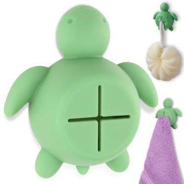 Imagem de Toalha de cozinha de tartaruga marinha suporte de ganchos de silicone autoadesivo para chá ou toalha de lavar louça, toalhas, bucha, para banheiro, chuveiro, cozinha, garagens, trailer, acampamento