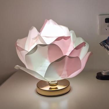 Imagem de Abajur de mesa regulável em formato de rosa – luz ambiente floral romântica com base de metal para quarto, sala de estar e namorada para namoradas, ocasiões de aniversário de casamento (branco e rosa)