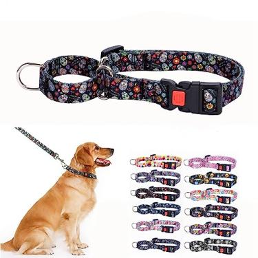 Imagem de Coleira gargantilha para cães, sem puxão, à prova de escape, estrangulamento limitado, coleira de martingale, fivela de liberação rápida com trava para cães de raças pequenas, médias e grandes, crânio