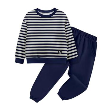 Imagem de TALLWH Conjunto de moletom listrado de manga comprida e calça jogger lisa para meninos de 2 a 5 anos, 2 peças, Azul, 4-5 Anos