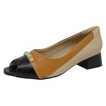 Imagem de Peeptoe Feminino Salto Bloco Verniz Estilo Moda Comfortflex
