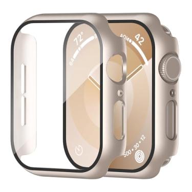 Imagem de Capa Smiling compatível com Apple Watch SE 3 (2025)/SE 2/SE/séries 6/5/4 de 40 mm, película de vidro temperado, cobertura protetora total, policarbonato rígido, 2 unidades, Starlight