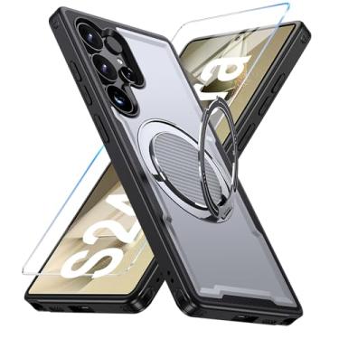 Imagem de Capa para Samsung Galaxy S24 Ultra compatível com Mag-Safe, suporte de anel giratório 360, capa com suporte magnético, capa de telefone à prova de choque de grau militar, com protetor de tela, TPU e