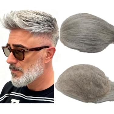 Imagem de N.L.W. Peruca de cabelo humano europeu para homens full HD base de renda suíça tamanho 10x8 sistema de substituição de cabelo liso prótese para homem #1b80 cor