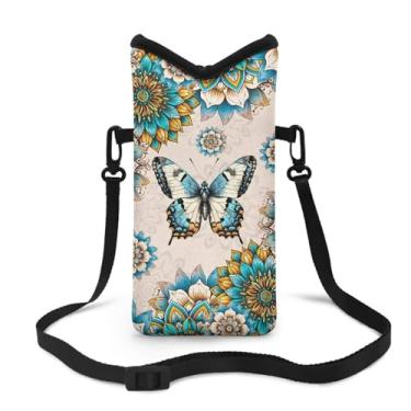 Imagem de Boatee Carteira carteiro transversal com flor de borboleta para mulheres, mini bolsa de mão para celular, bolsa de ombro casual, com alça de ombro transversal, bolsa leve para moedas para trabalho e