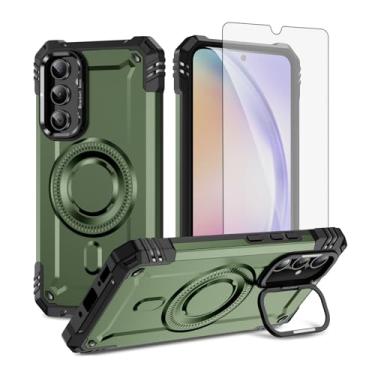 Imagem de Furiet Capa de celular para Samsung Galaxy A54 5G com protetor de tela de vidro temperado, duas camadas, amortecedor rígido, carregamento sem fio, suporte Magsafe, silicone macio, híbrido para A545G