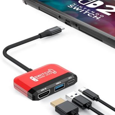 Imagem de RREAKA Switch2 TV Dock para Nintendo Switch 1 e 2, adaptador de TV de comutação 3 em 1 com porta 4K HDMI, porta USB 3.0, carregamento tipo C 100 W, suporte de estação de acoplamento portátil, para