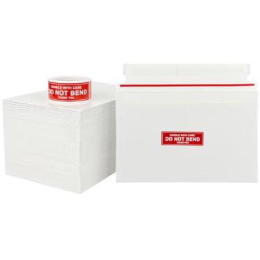Imagem de Neehows Pacote com 100 envelopes de papelão de 25 x 16 cm, envelopes de envio de envelopes fotográficos finos para cartões colecionáveis com etiquetas "DO NOT BEND", envelope pequeno de documentos