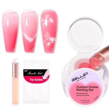 Imagem de GELLEN Esmalte de gel rosa, esmalte de gel ombré, almofada creme, pintura gradiente para unhas de aura, arte de unha francesa, tinta para desenho com pincel de silicone e 36 peças de ponta francesa