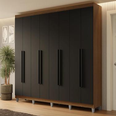 Imagem de Guarda-Roupa Casal com Pés 8 Portas Batentes Rustic/Preto/Preto Netuno Madesa