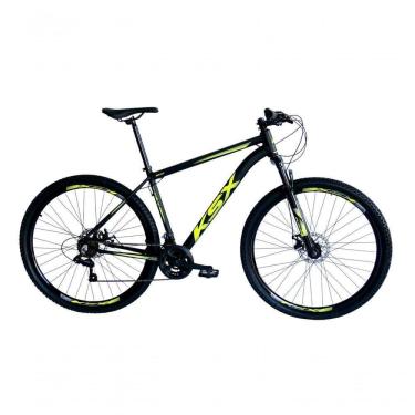 Imagem de Bicicleta Aro 29 Ksx Sd7 21v Cabos Internos Alumínio Freios A Disco Garfo Suspensão Preto Amarelo Tamanho 21