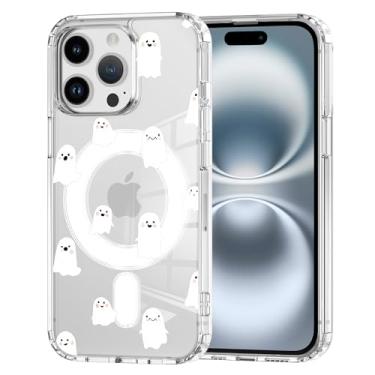 Imagem de Idocolors Linda capa fantasma branca para iPhone 16 Pro Max, compatível com MagSafe - capa de telefone transparente de Halloween, capa protetora transparente à prova de choque