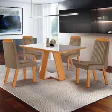 Imagem de Mesa de Jantar 4 Lugares Viena com Vidro Castanho/Cinamomo/Suede Capuc