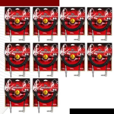 Imagem de Kit 10 Cabo P10 Mono Para P10 Mono 90º Graus Violão Guitarra Baixo 3m 