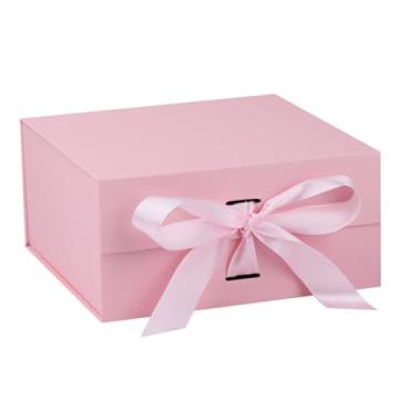 Imagem de OEMVALATY Caixa de presente rosa, caixas de presente de 35 x 30 x 12 cm com tampas para presentes com fecho magnético e fita para casamento, armazenamento, aniversário