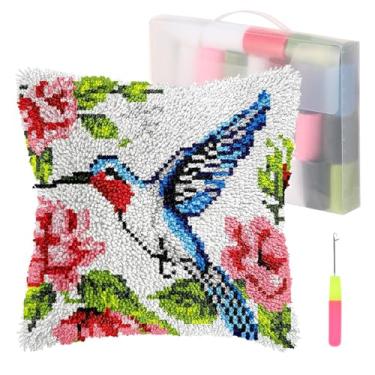 Imagem de Zuxmvot Kit de gancho de trava para adultos, crianças, iniciantes, capa faça você mesmo, fronha impressa, fios de crochê, almofada feita à mão para decoração de sofá de casa (Bule White)