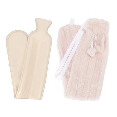Imagem de Bolsa de água quente em formato de tira para garrafa de água quente de 2000ML para inverno, pescoço, ombro, quente com capa macia e fofa (Bege)
