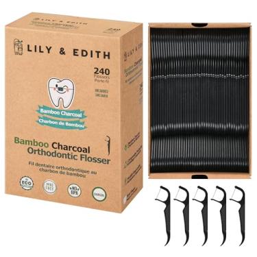 Imagem de LILY & EDITH O fio dental ortodôntico para aparelho ortodôntico, sem flúor e produtos químicos, para adultos e crianças, cabe sob o arco, não danifica, o carvão ajuda a remover a placa,