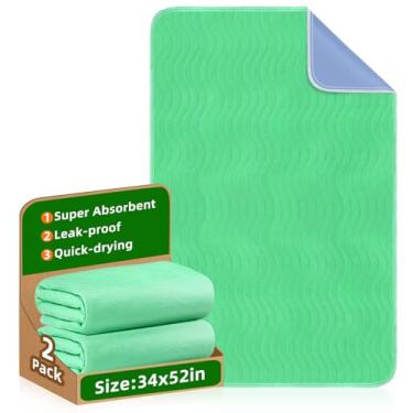 Imagem de Almofadas de cama laváveis à prova d'água para incontinência (pacote com 2, 86 cm x 132 cm): Absorção extra pesada, almofadas reutilizáveis de secagem rápida - Almofadas de amamentação para crianças