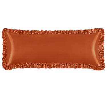 Imagem de NSGZ Fronha de cetim com babados, fronhas sedosas para cuidados com o cabelo e a pele, capas de almofada de cetim enferrujado com fecho de envelope, fronhas antirugas para decoração moderna de quarto