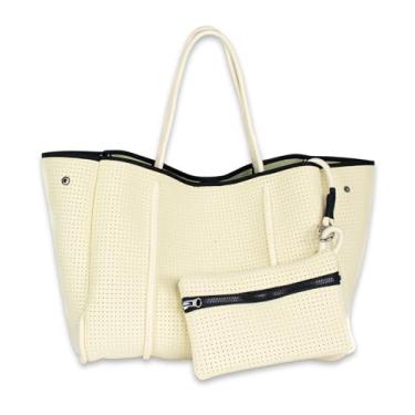 Imagem de PopUps Bolsa grande de neoprene para praia, academia, fraldas, piscina, viagem – leve, resistente à água, Amarelo pastel, Large